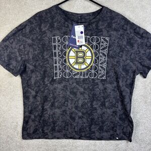Boston Bruins FANATICS T Shirt Women's Large Black Faded‎ Wash Retro NHL NEW